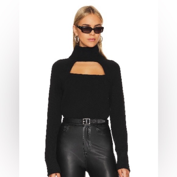 Paige black wool turtleneck with open chest detail. Long sleeve sweater. - Picture 2 of 16